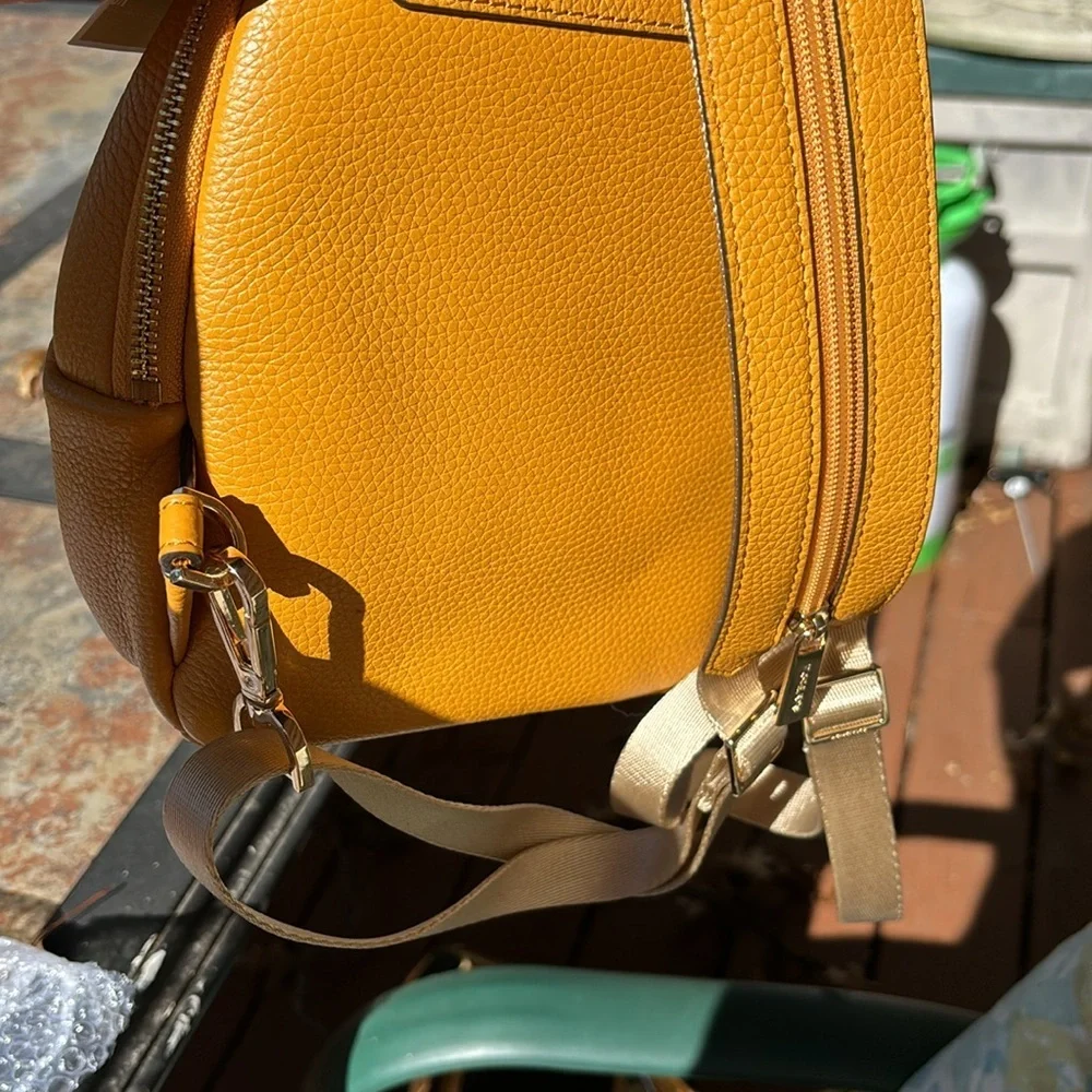Michael Kors Erin Leather Convertible Sling to Mini Backpack in Marigold NWT
